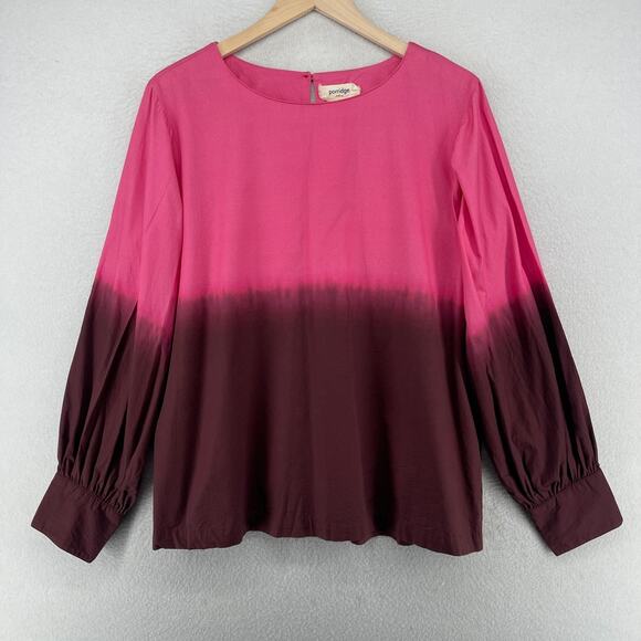 PORRIDGE Top L ANTHROPOLOGIE Dorothea Dip Dyed Ombre Long Sleeve Cotton Pink - Picture 1 of 12